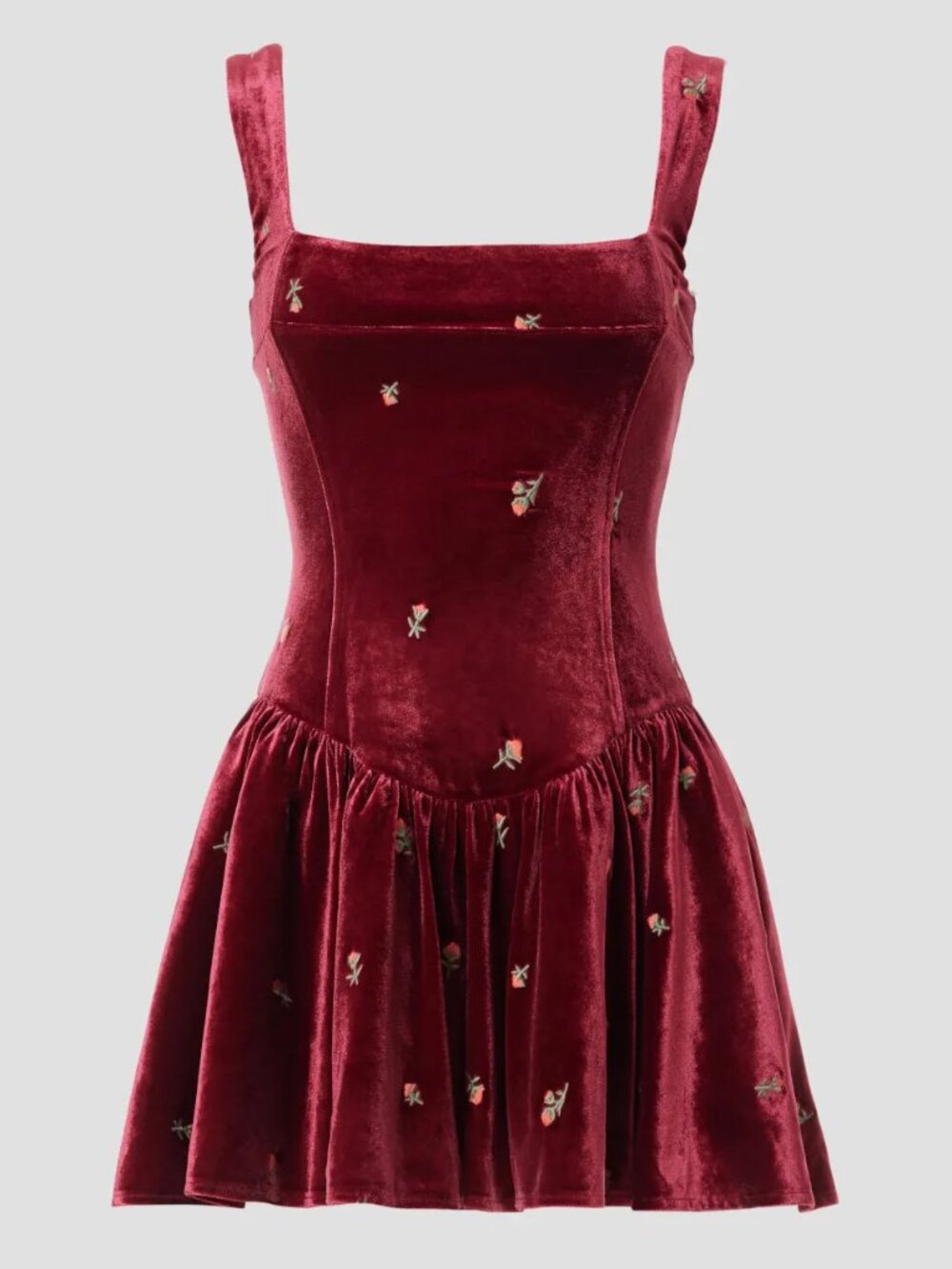 🌹₊˚ .⋆ NWT WeWoreWhat embroidered velvet red basque drop waist mini dress ⋆⁺₊🌹